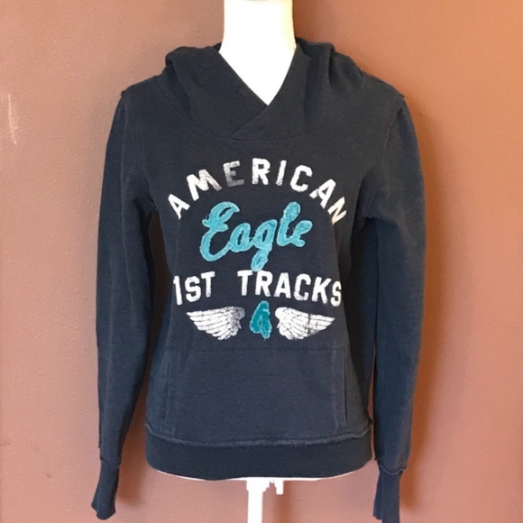 American Eagle Navy Hooded Sweatshirt - Picture 1 of 9